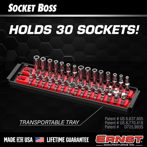 Ernst Manufacturing Socket Boss 2-Rail 1/4-Inch-Drive Socket Organizer, 13-Inch, for Toolbox drawer - Blue (8495) - Made in the USA...