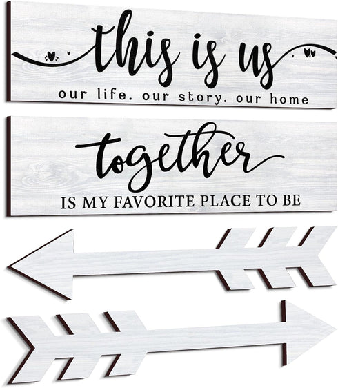 Jetec 4 Pcs Wooden Arrow Wall Decor This is Us Our Life Rustic Family Signs for Home Wall Decor Home Wooden Hanging Sign for Farmhouse Living Room...