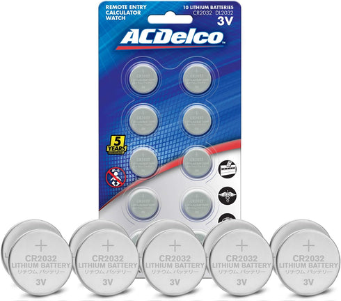 Powermax ACDelco CR2032 3V Lithium Coin Cell Battery, Watch and Electronics Button Batteries, Silver, 10 Count...