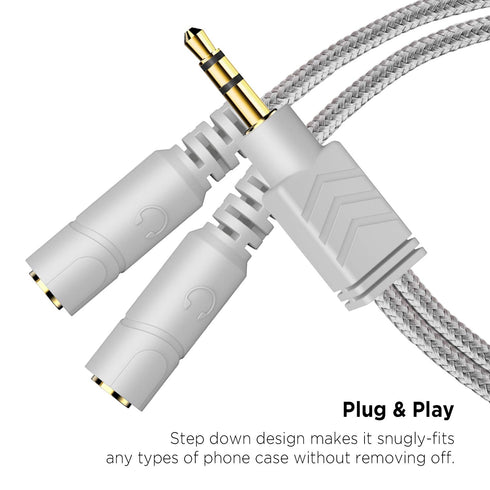 DUKABEL Headphone Splitter, AUX Splitter Cable for Headset Knitted 3.5mm Splitter 2-Way Audio Splitter Stereo Audio Y Cable Produces Equal Audio O...