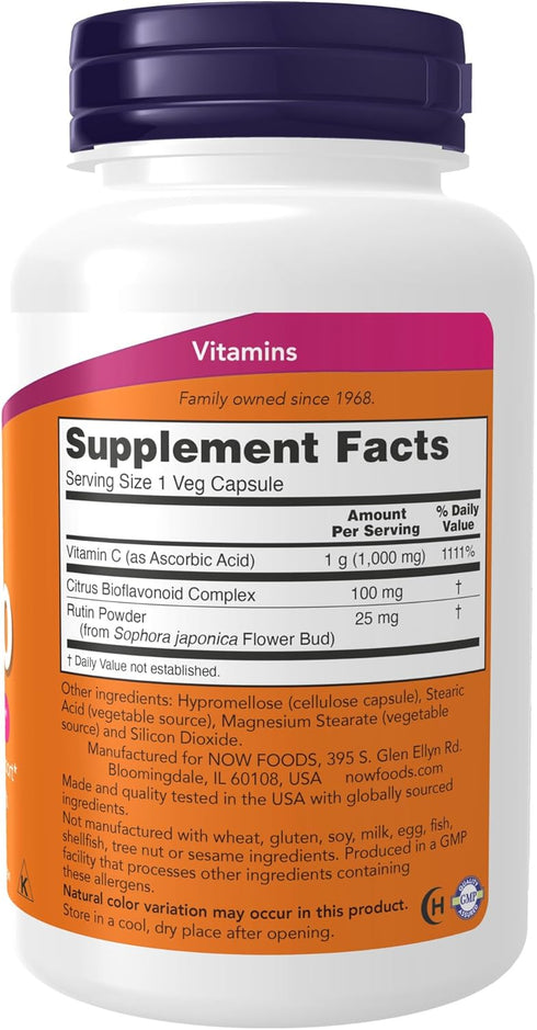 NOW Supplements, Vitamin C-1,000 with 100 mg of Bioflavonoids, Antioxidant protection*, 100 Veg Capsules...
