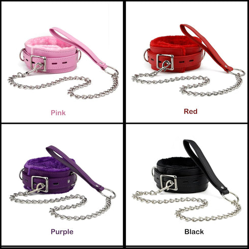 Leather Choker Collar with Long Traction Chain Rugged Durable and Collar Necklace Neck Size Adjustable Suitable for Pets Purple...