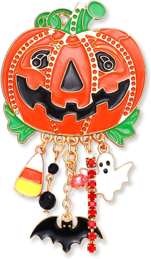 Halloween Brooches for Women Enamel Pumpkin Bat Ghost Candy Corn Charm Brooch Pin Funny Happy Halloween Witchy Hat Cat Spider Skull Dangles Pins H...