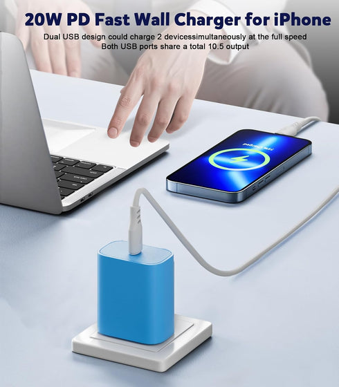 Phone Charger Fast Charging, 2 Pack 20W PD USB C Wall Fast Charger Block with 6FT Type C to Lightning Cable, Fast Charging Cable Compatible for Ph...