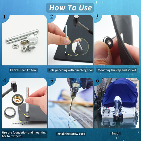Hoeine Canvas Snap Kit, 40 Sets Marine Grade Boat Cover Snaps Heavy Duty Snap Fastener Kit Stainless Steel Snap Button Kit for Replacement Snaps f...