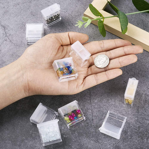 FASHEWELRY 20Pcs 1x1” Plastic Flip Top Seed Bead Small Storage Containers Diamond Painting Box Rectangle Transparent Box Organizers for 5D Embroid...