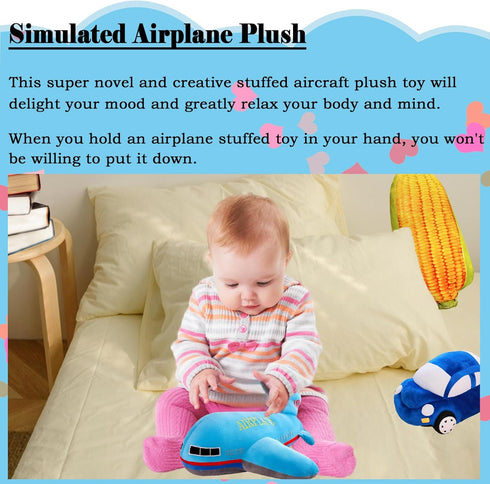 15.7" Airplane Plush Blue Stuffed Plane Toy Aircraft Hug Pillow Gifts for Kids...