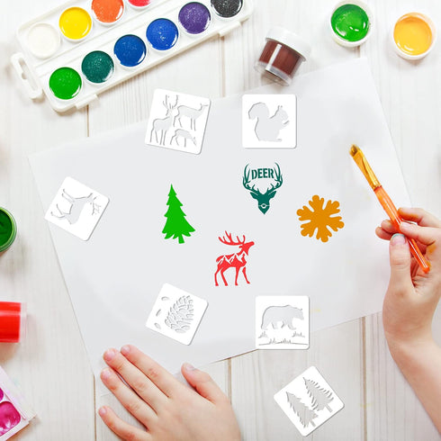 100 Pieces Winter Forest Stencil Template for Painting Reusable Drawing Stencils Animal Plant Stencil, Stencils for Painting on Wood Craft Supplie...