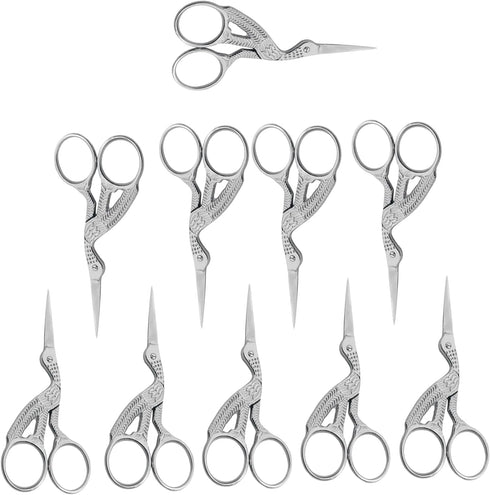 10 Stainless Steel Professional Embroidery Scissors Sharp Stork Scissors for Sewing Crafting Needlework DIY Multipurpose Dressmaker Eyebrow Trim S...