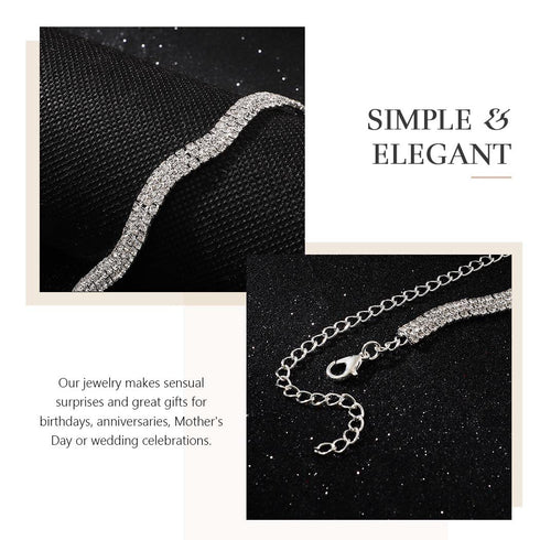 Rhinestone Choker Necklace Silver Crystal Necklaces Fashion Water Ripple Clavicle Chain Party Sparkly Adjustable Chain Jewerly for Women and Girls...