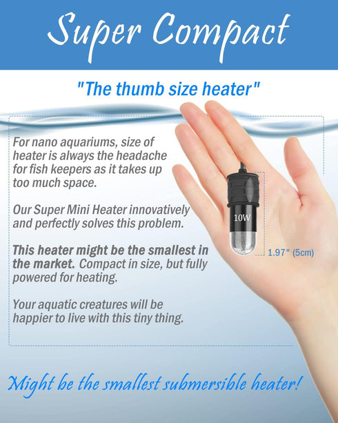 AquaMiracle Adjustable 10W Betta Heater Small Aquarium Heater Submersible Fish Tank Heater 5V/2A USB Powered Super Mini Aquarium Heater with Digit...