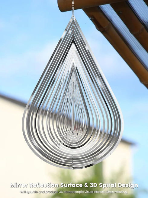 1 PCS Water Drop Stainless Steel Wind Spinners, Reflective Wind Spinners, 3D Hanging Wind Spinner Sparkly Metal Wind Spinner,Wind Sculptures, Bird...