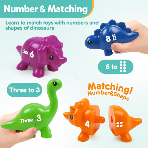 Matching Number Counting Dinosaur Toys with Double-Sided 1 2 3 Number Preschool Learning Sensory Sorting Educational Montessori Toy Sets for Kids ...