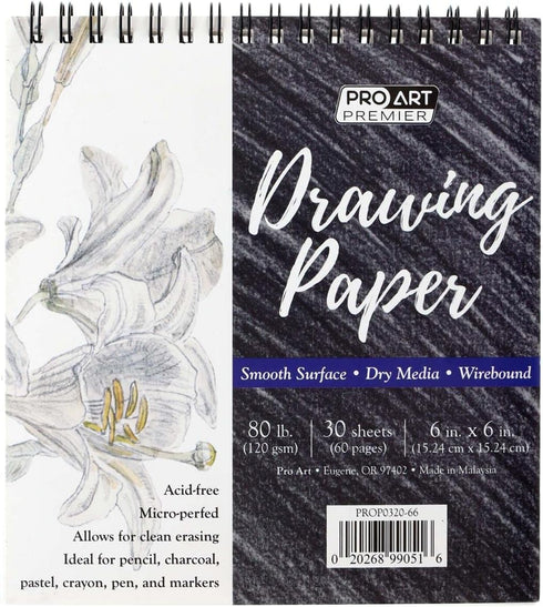 Pro Art Premium Drawing Paper Pad 6"x6" 30 Sheets, 80#, Wire, Sketch Book, Sketchbook, Drawing Pad, Sketch Pad, Drawing Paper, Art Book, Drawing B...
