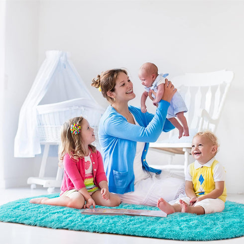 Noahas Ultra Soft Fluffy Bedroom Rugs Kids Room Carpet Modern Shaggy Area Rugs Home Decor 2.6' X 5.3', Teal Blue...