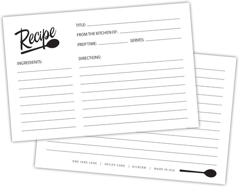 Black and White Recipe Cards 4x6 Double Sided - Set of 50 Premium Cards, Maximum Writing Space - Great for bridal shower....