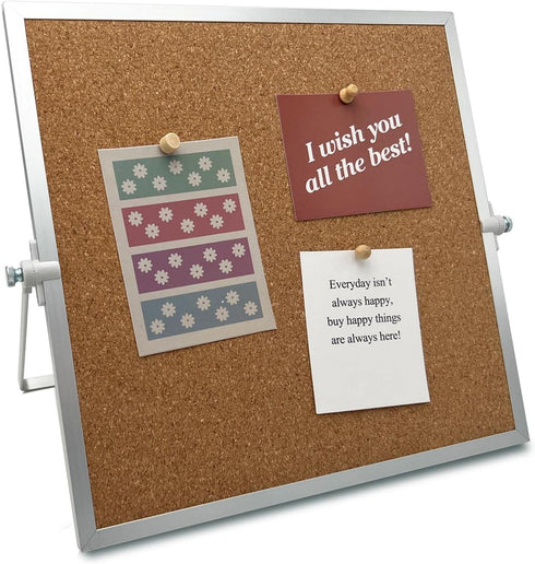 Desktop Cork Board, Double Sided Bulletin Board Message Board with 15 PCS Push Pins, Decorative Pin Board Perfect for Home School Office Decor...