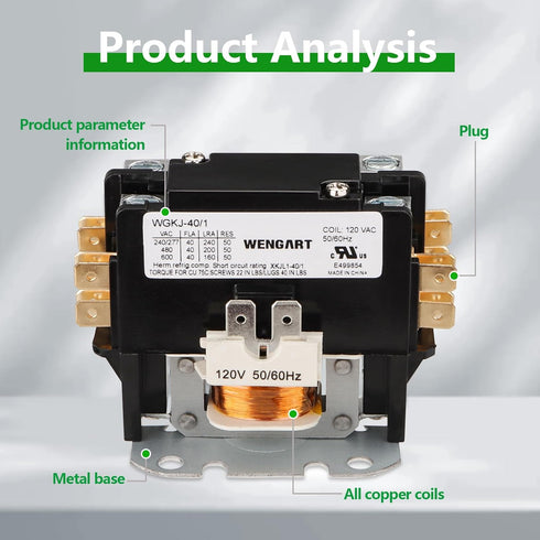 HVAC Contactor,120VAC Control compressor and Fan Motor,Safe and Reliable,Efficient and Energy-saving,Long Service Life (1Pole_40Amp)...
