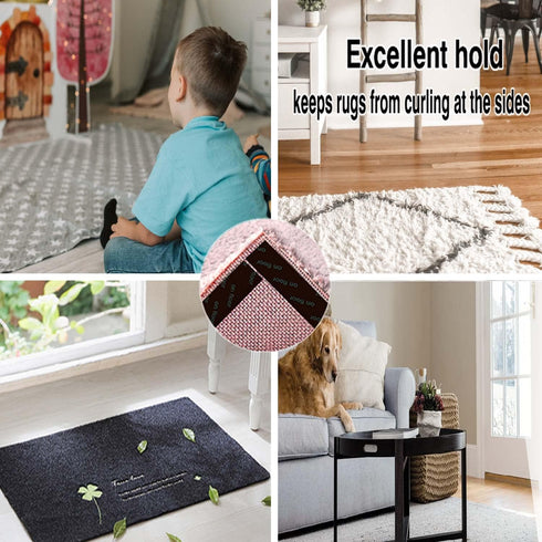 Rug Tape 8 Pcs Carpet Gripper for Hardwood Floors Non Slip Rug Pad Grippers Rug Stickers Never Curl Rug Corner Gripper Rug Stoppers to Prevent Sli...