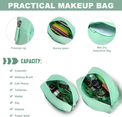 Eslcorri Small Makeup Bag Set of 2, Travel Cosmetic Bag Toiletry Purse for Women, Cute Zipper Pouch Skincare Storage Make Up Organizer Roomy Penci...
