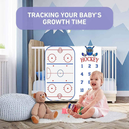 Baby Age Milestone Blanket, Hockey Stadium Blanket for Nursery, Baby 1-12 Months Growth Chart, includes 4 Frame and 1 Headband 47"x40" BTLSPH298...