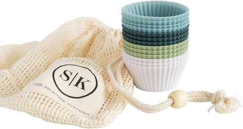 The Silicone Kitchen Reusable Silicone Baking Cup Silicone Muffin Liners for Cupcakes, BPA Free, Regular, 12 Pack, White Blue Green...