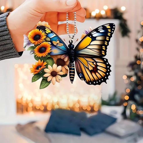 Butterfly Car Rearview Mirror Accessories, Butterfly Car Hanging Ornament, Sunflower Car Pendant for Home Decoration Keepsake Christmas Valentine'...