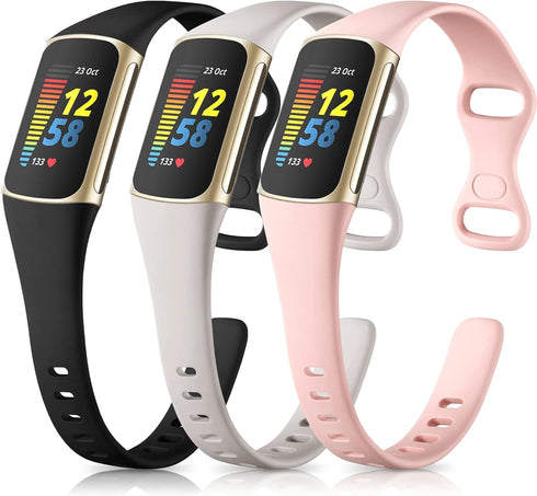 Maledan Slim Band Compatible with Fitbit Charge 5 Bands/Charge 6 Bands Women Men, Soft Silicone Adjustable Sport Band Wristbands for Fitbit Charge...