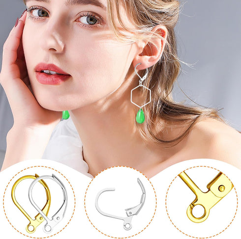 400pcs Leverback Earring Hooks Hypoallergenic Earring Hooks French Earring Hooks Leverback Earwire Findings French Ear Wire Lever Back Hoops for D...