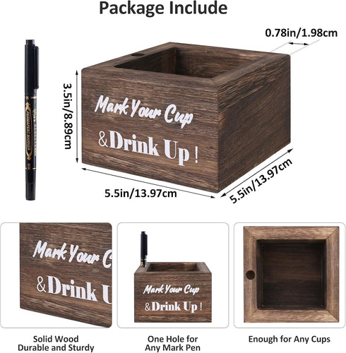 Wooden Cup Holder - Party Cup Holder with Marker Slot, Cup Holder for Party and Wedding, Rustic Disposable Cup Holder for Bar, Kitchen, Countertop...