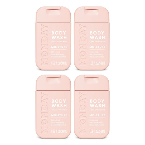 MONDAY Body Wash Moisture Travel Pack -50ML (4 Pack) - Nourishing Ingredients, Shea Butter, Coconut Oil and Grapefruit Extract, Hyrdrate and Reple...