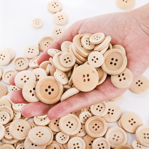 Tosnail 600 Pieces Wooden Buttons Round Blank Wood Buttons for Crafts and Sewing Project - 15mm, 20mm, 25mm, 4 Holes, Natural Color...