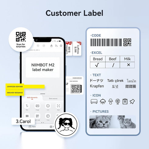 NIIMBOT M2 Thermal Transfer Labels 1.57''x1.57'', Only for M2 Label Maker, PET Material, Waterproof and High-Temperature Resistance, Long Storage ...