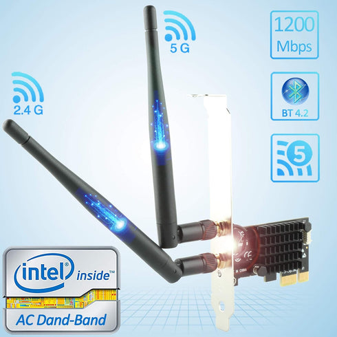 Ubit AC1200 PCIe WiFi Card for PC with BT 4.2 | Dual Band Wireless Network Adapter WiFi Card with Heat Sink Technology | for Gaming, Browsing, Str...