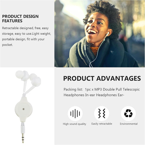 ULTECHNOVO Wired Earbuds, MP3 Double Pull Telescopic Headphones 3.5mm Earphones in-Ear Headphones Earplugs for MP3 (White)...