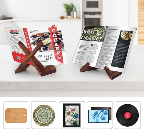 Cook Book Stand for Kitchen Counter - Wooden Recipe Book Holder for Counter Decor, Multifunctional Display Stand, Recipe Book Holder Gifts for Mot...