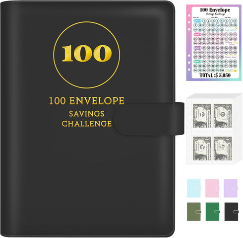 Sooez 100 Envelopes Money Saving Challenge, A5 Savings Challenge Book to Save $5,050, Money Saving Binder with Reusable Tracker, Save Challenge Bo...