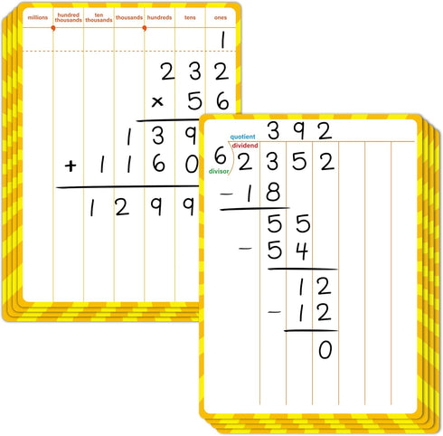 8 Packs Division Whiteboards, Double Sided Dry Erase Board Writable and Erasable Math Learning White Board for Kids, Students, Classroom and Home ...