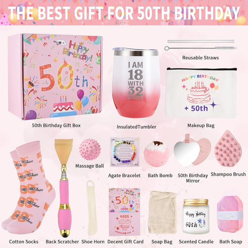 50th Birthday Gifts for Women,Her,Unique Gifts for Friends Female, Mom, Bestie, Sister, Wife, Relaxing Spa Gift Basket Set,Candles,Tumbler,Makeup ...