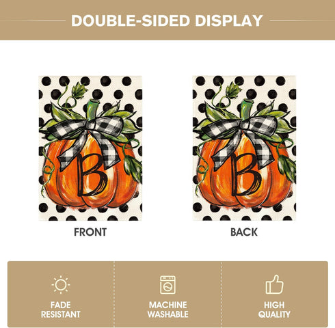 AVOIN colorlife Fall Monogram Letter B Garden Flag Polka Dot Pumpkin 12x18 Inch Double Sided Outside, Small Burlap Family Last Name Initial Yard D...