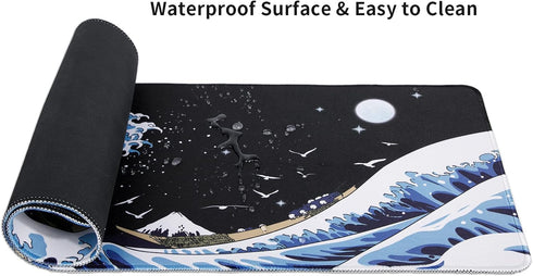 Gaming Laptop Mouse Pad,Sea Wave Big Mice Pads PC Keyboard Waterproof and Non-Slip 31.5 x 11.8inches 3mm Thick XL,XXL Rubber Table Mat, Kanagawa S...