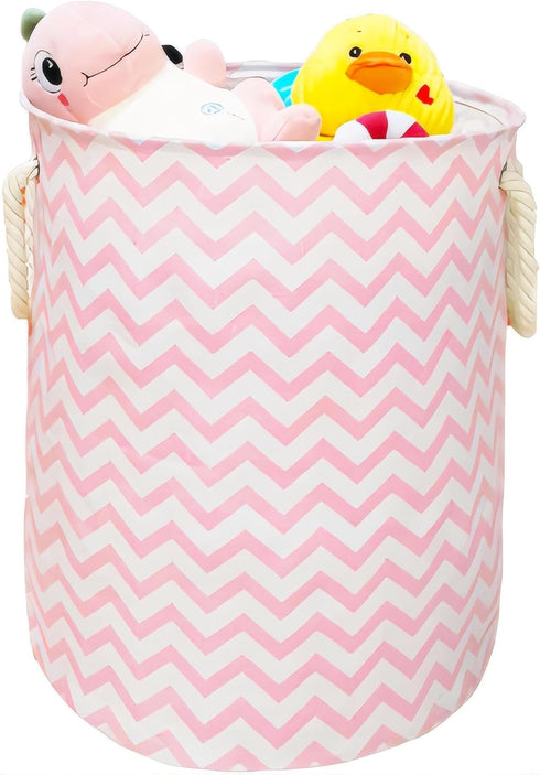 Round Laundry Basket, Waterproof Canvas Large Clothes Basket Laundry Hamper with Handles,Cute Cartoon Kids Nursery Hamper for Girls Room,Toy Stora...