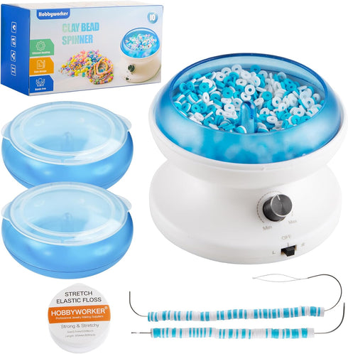 Hobbyworker Electric Clay Bead Spinner Kit with 3pcs Bead Trays 2pcs Bead Spinner Needles, 1000pcs Clay Beads and 1300pcs Seed Beads 8m Elastic Co...