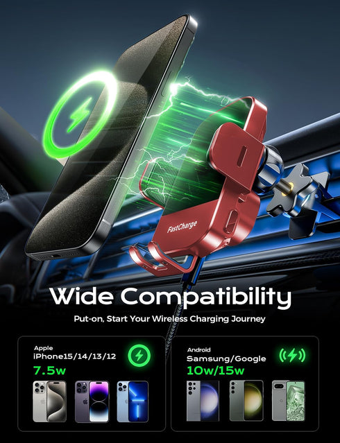 Wireless Car Charger, Phone Mount Holder Car Charger 15W Fast Charging Auto Clamping, Stick on The Dashboard for iPhone 15 14 13 12 11 Pro Max Xs,...