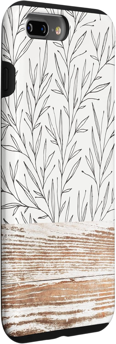 iPhone 7 Plus/8 Plus Boho Rustic Botanical Leaf Pattern Vintage Beige Case...