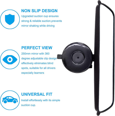 Rear View Mirror, KITBEST Universal Rearview Mirror, Car Interior Rear View Mirror with Adjustable Suction Cup, Car Inside Mirror for SUV, Vans, T...