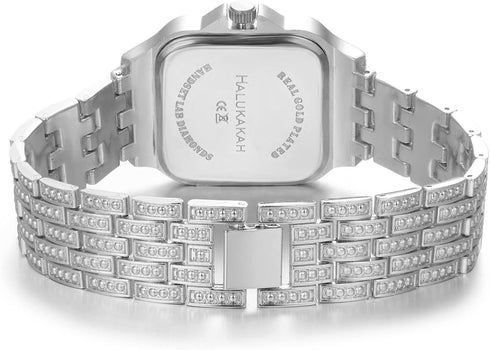 Halukakah Men's Diamond Watch - HORIZON - Iced Out 18K Real Gold/Rose Gold/Platinum White Gold Plated 33MM Width Square Dial Quartz Wristband 8",C...