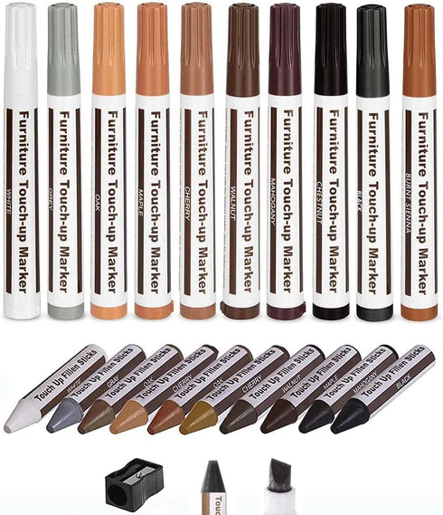 Furniture Markers Touch Up, Lifreer 21 Pcs Wood Filler Floor Scratch Repair Kits, Wood Markers and Wax Sticks with Sharpener Kit for Funiture Repa...