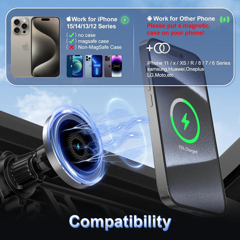 for Magsafe Car Mount Charger,15W Magnetic Wireless Car Charger Mount for iPhone 15 Pro Max Plus 14 13 12?Fast Charging Mount for Magsafe Car Phon...