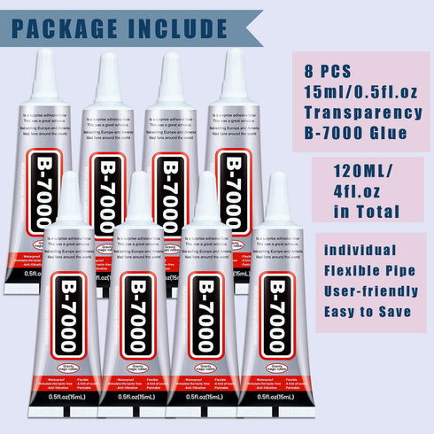 8pcs x15ML B7000 Jewelry Rhinestones Glue, B-7000 Clear Super Glue Transparent Industrial Adhesive for Phone Repair Jewelery Making Crafts Gem Fab...